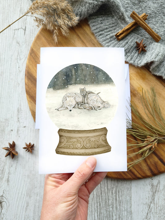White Wolf Family Christmas Greetings Card - Young by Design