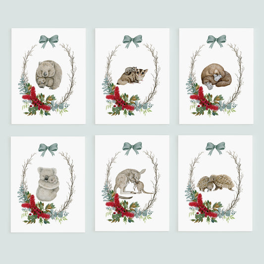 Set of 6 - Aussie Snuggles Blank Christmas Card Set - Young by Design